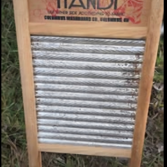 Other - Wooden and Silver Washboard